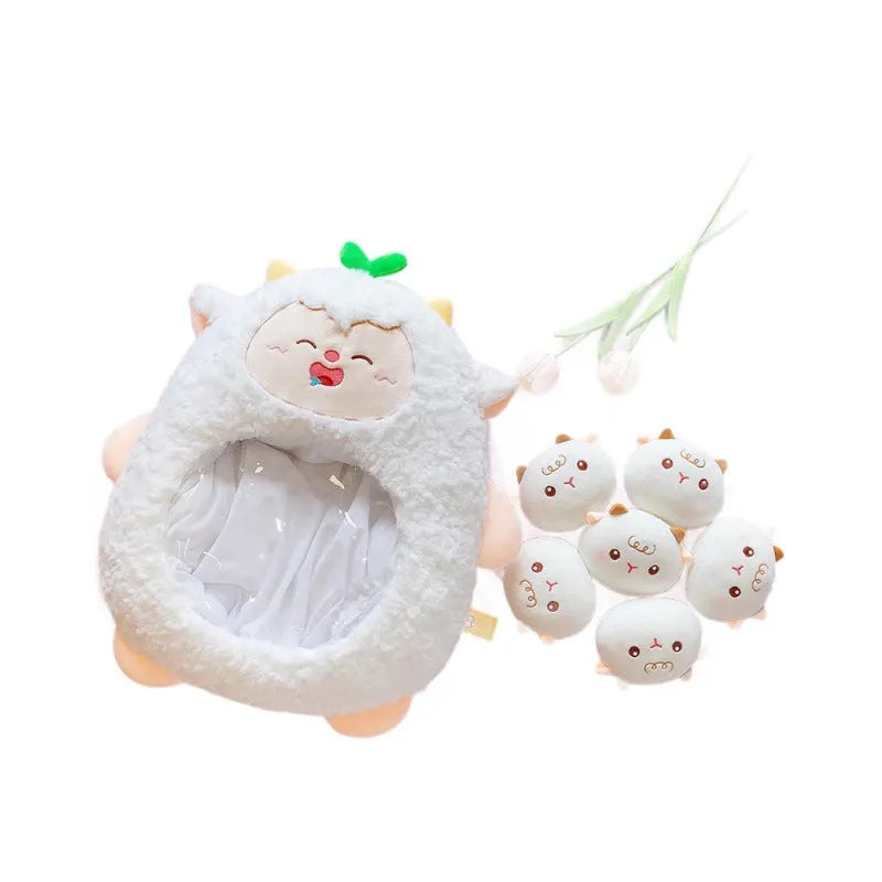 45cm cartoon snack bag plush toy in white lamb colour on a sofa