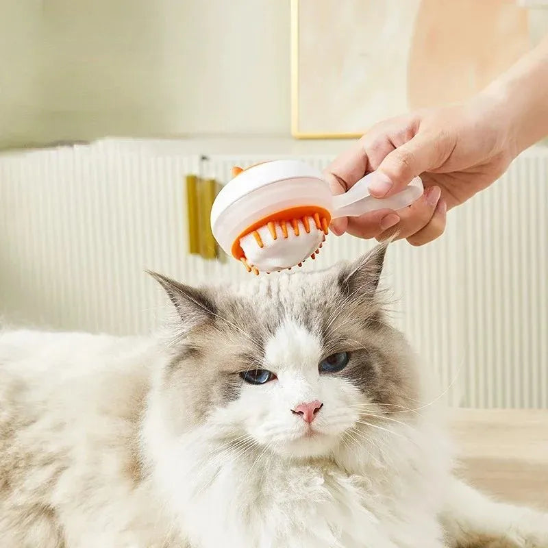 Automatic cleaning pet bath brush with soft gel massage heads in blue and orange colour options