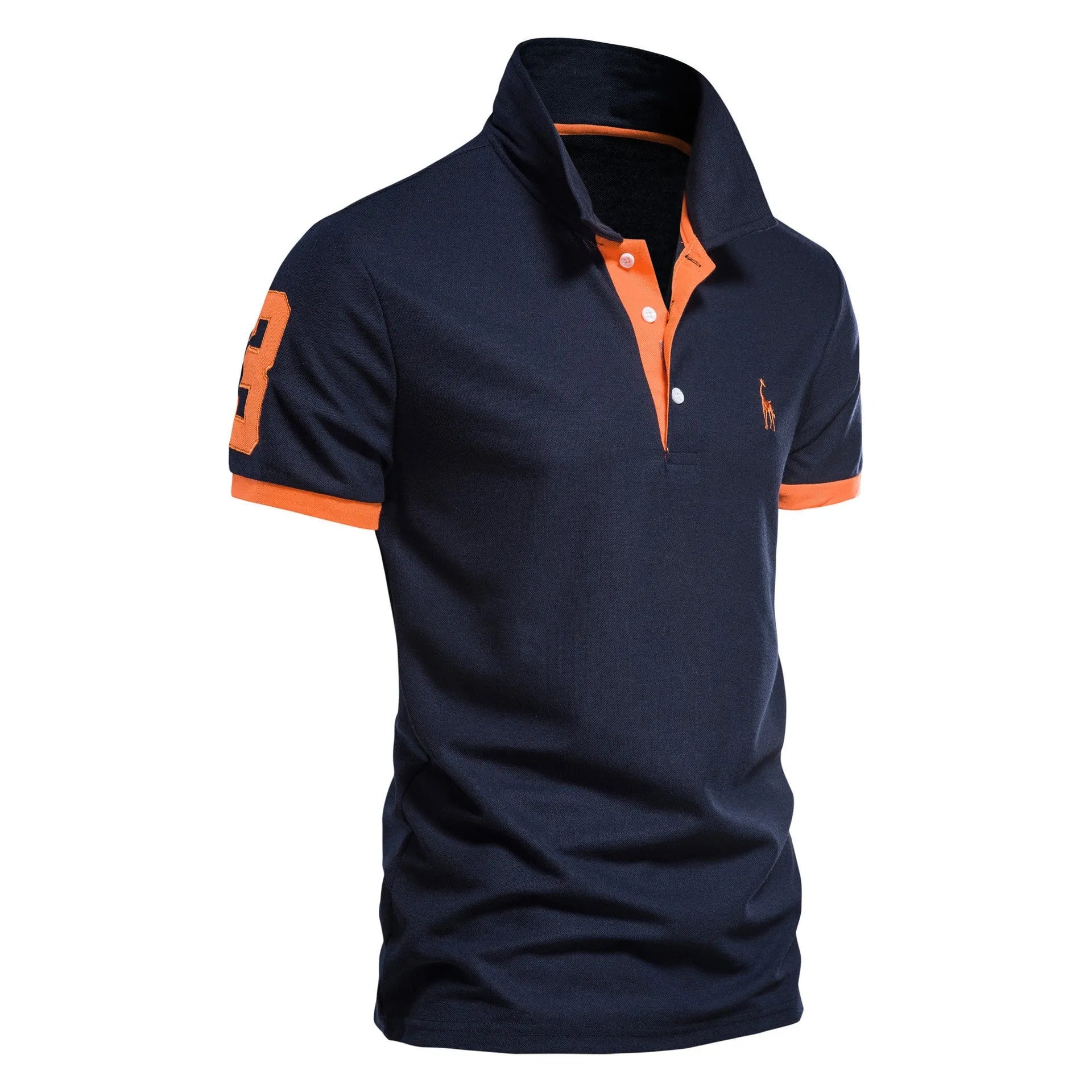 Men's slim fit short sleeve T-shirt with deer embroidery on the chest in a cotton blend fabric.