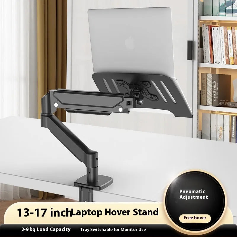 Aluminium alloy suspended cooling laptop bracket with height adjusting mechanical arm on desk