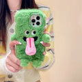 Pink and green cartoon monster silicone iPhone case with sticking-out tongue design