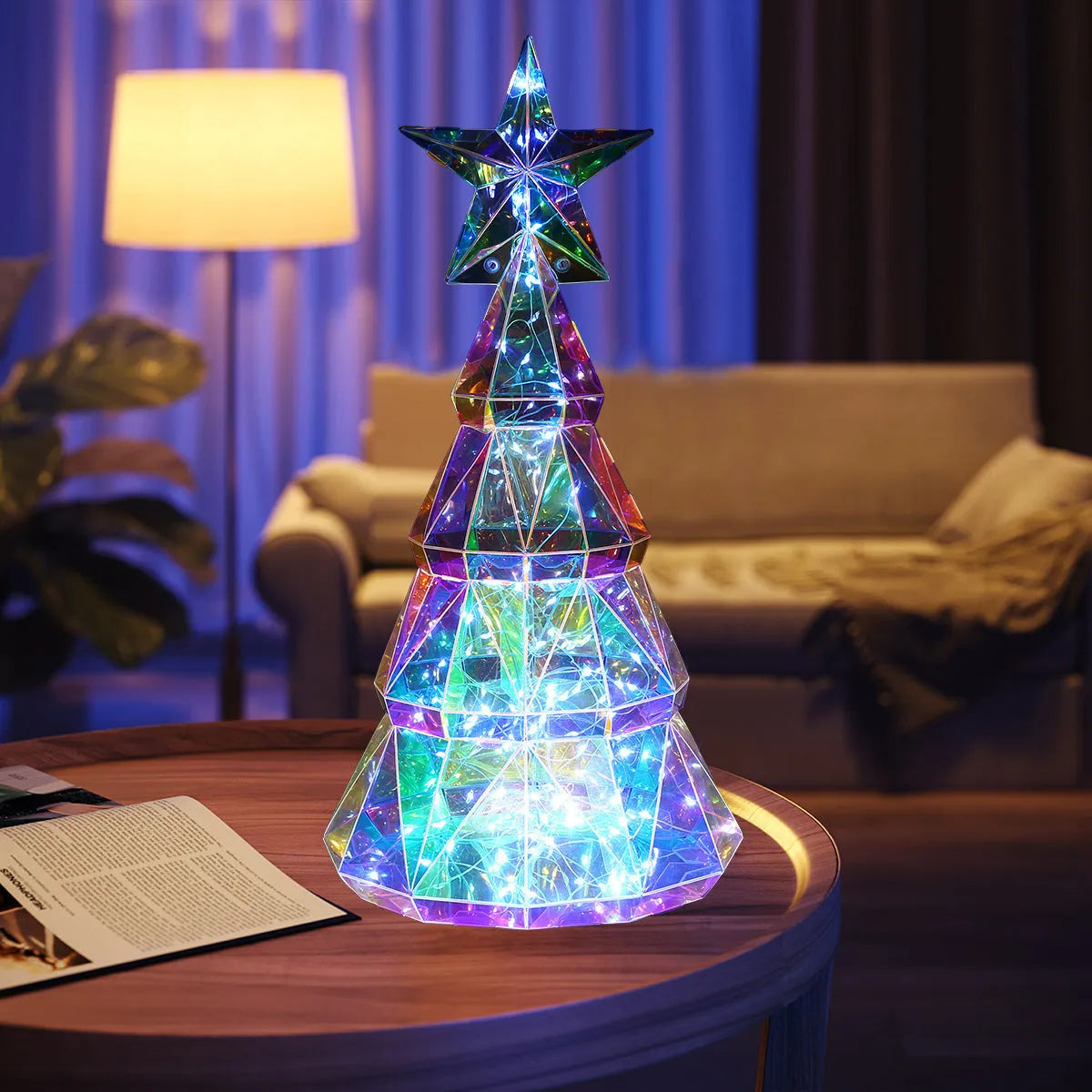 Colourful cartoon Christmas tree light decoration made from PET plastic measuring 14.5×4.8×20cm