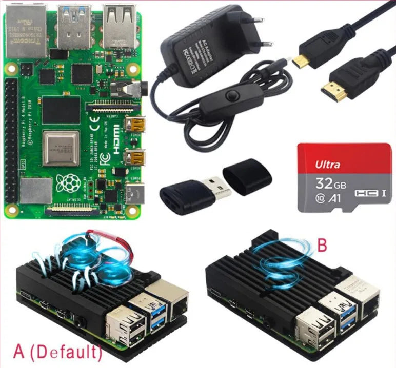 Raspberry Pi 4B onboard development kit with 2GB, 4GB, or 8GB RAM option and EU plug