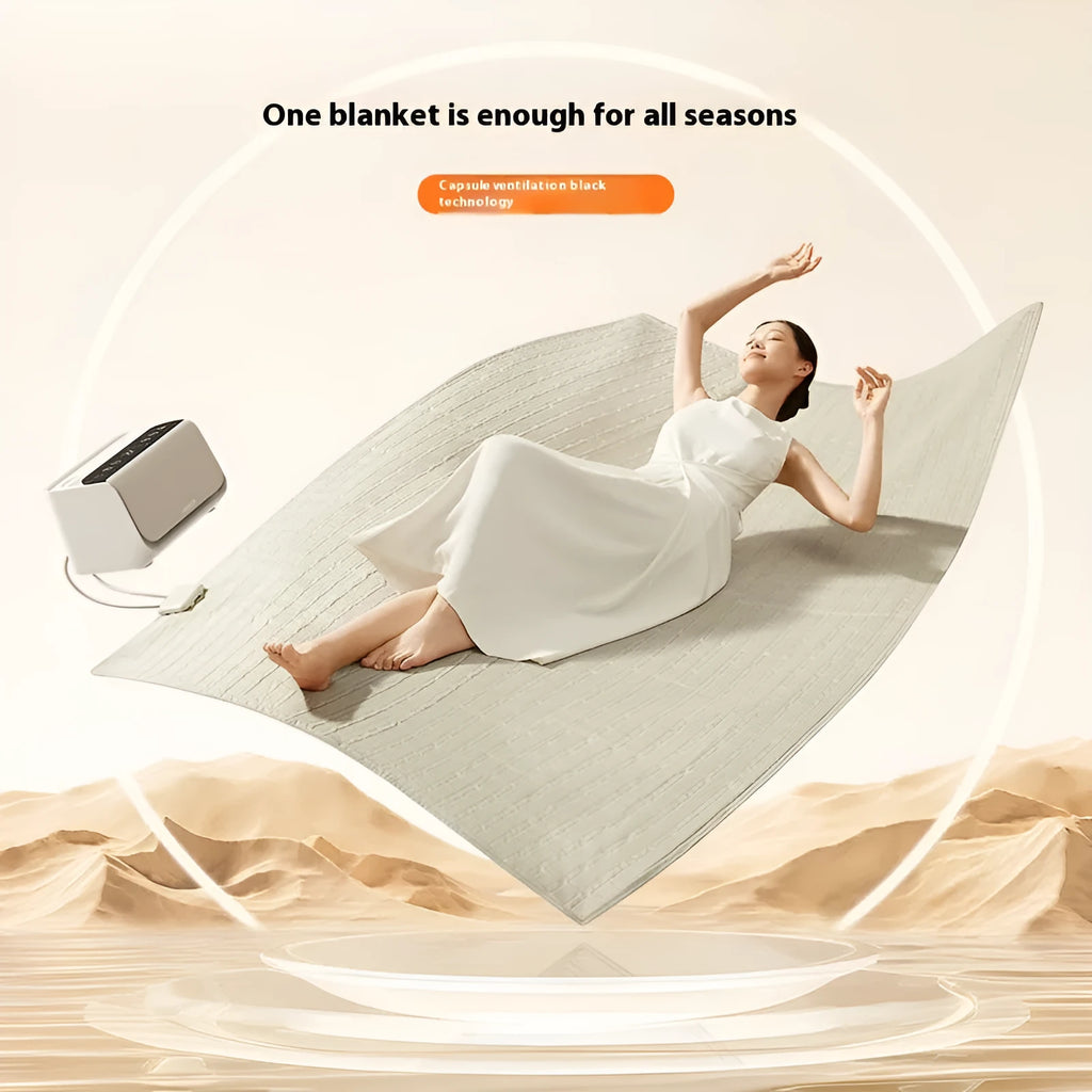 Aideng smart host electric water blanket in white, showing plush fabric and size options.
