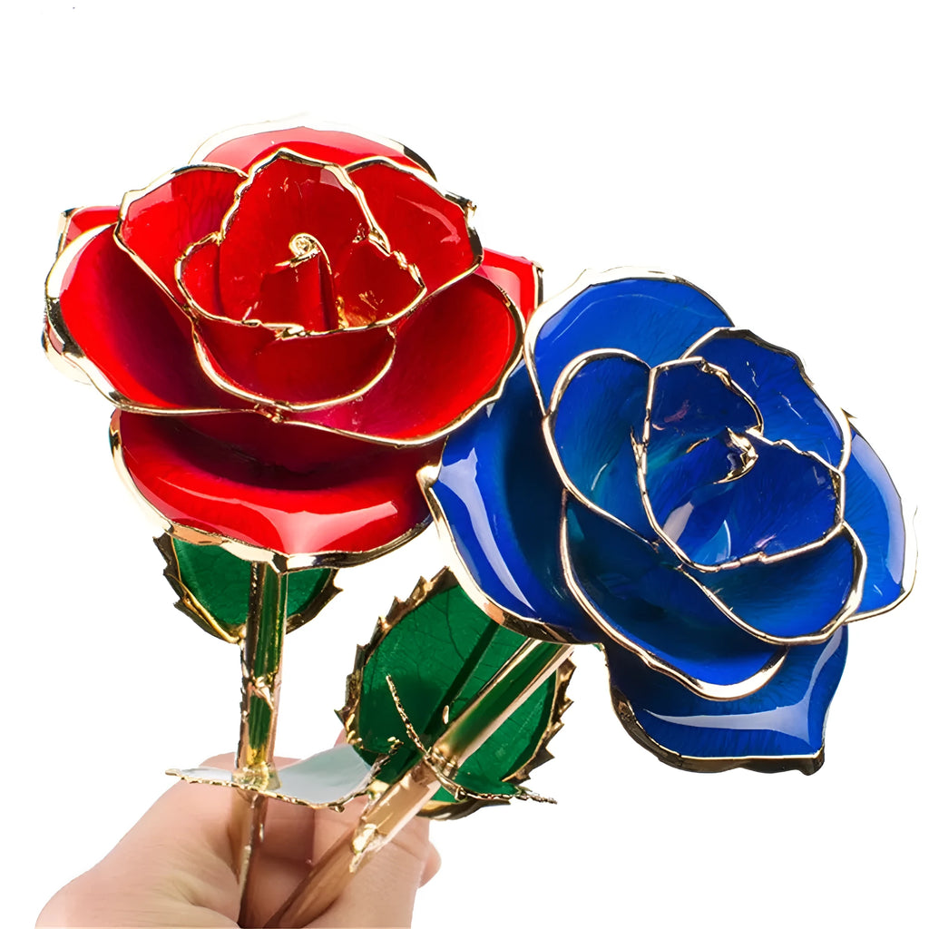 24K gold-plated rose in a gift box with multiple colour options including red, blue, and pink