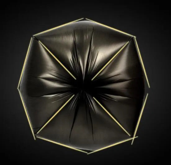 Roll of thickened black plastic bin bags showing 50x60cm dimensions and flat-mouth opening design