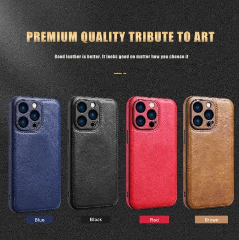 Business patch leather phone case side patch design for iPhone in black, blue, brown, red colours