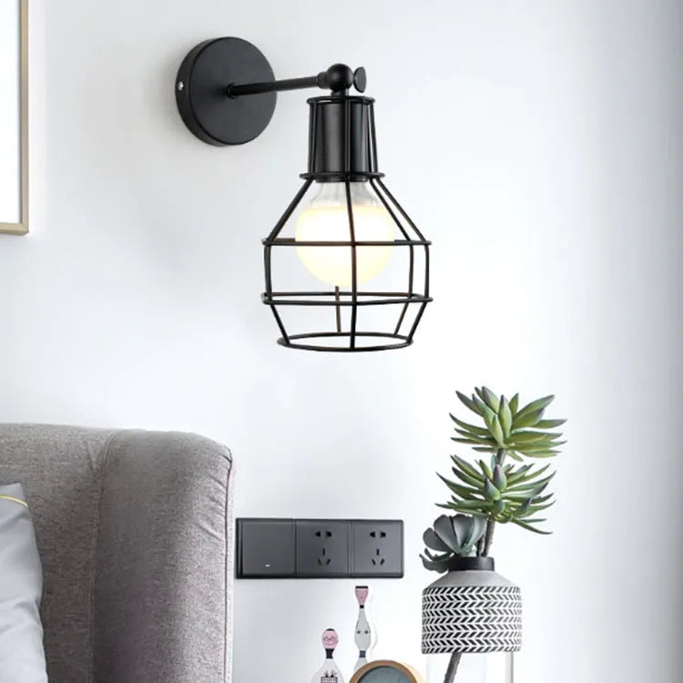 American black industrial style small wrought iron wall lamp for indoor use with antique finish