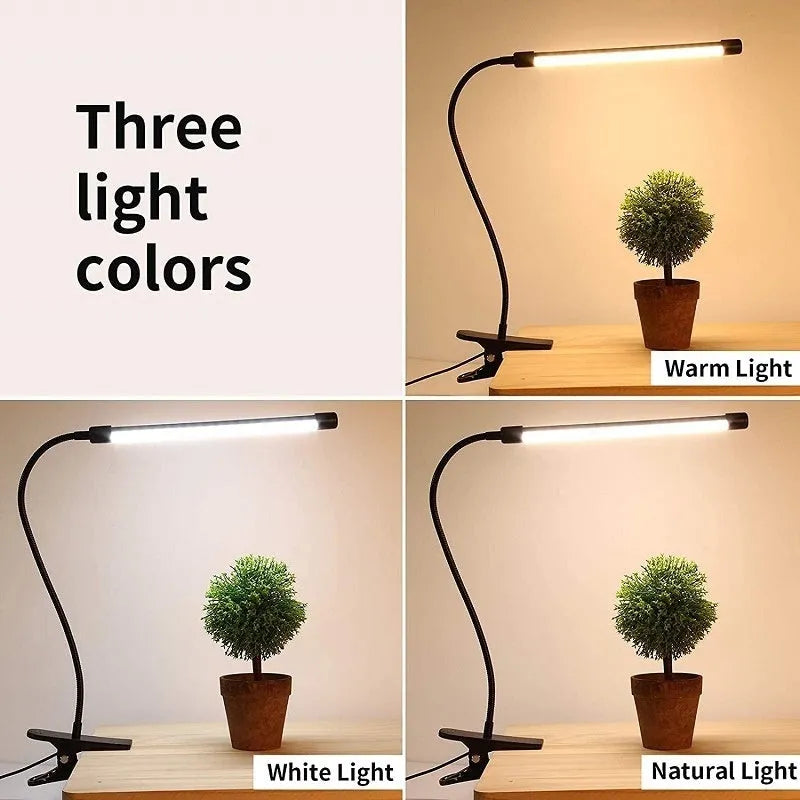 Black or white LED desk lamp with 26 cm length and USB power cable for student study.