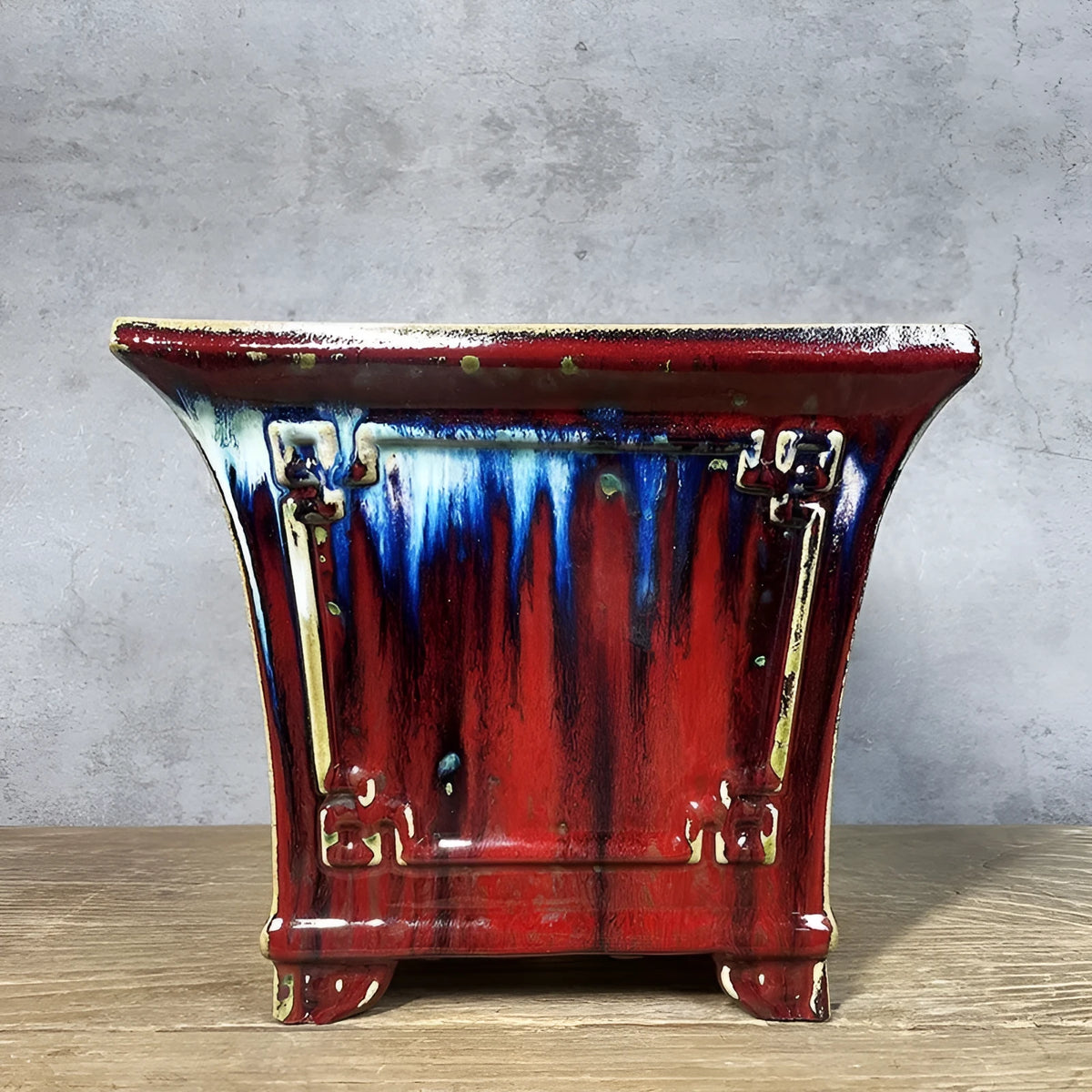 27cm square ceramic orchid pot with glazed retro red or white ice crack finish
