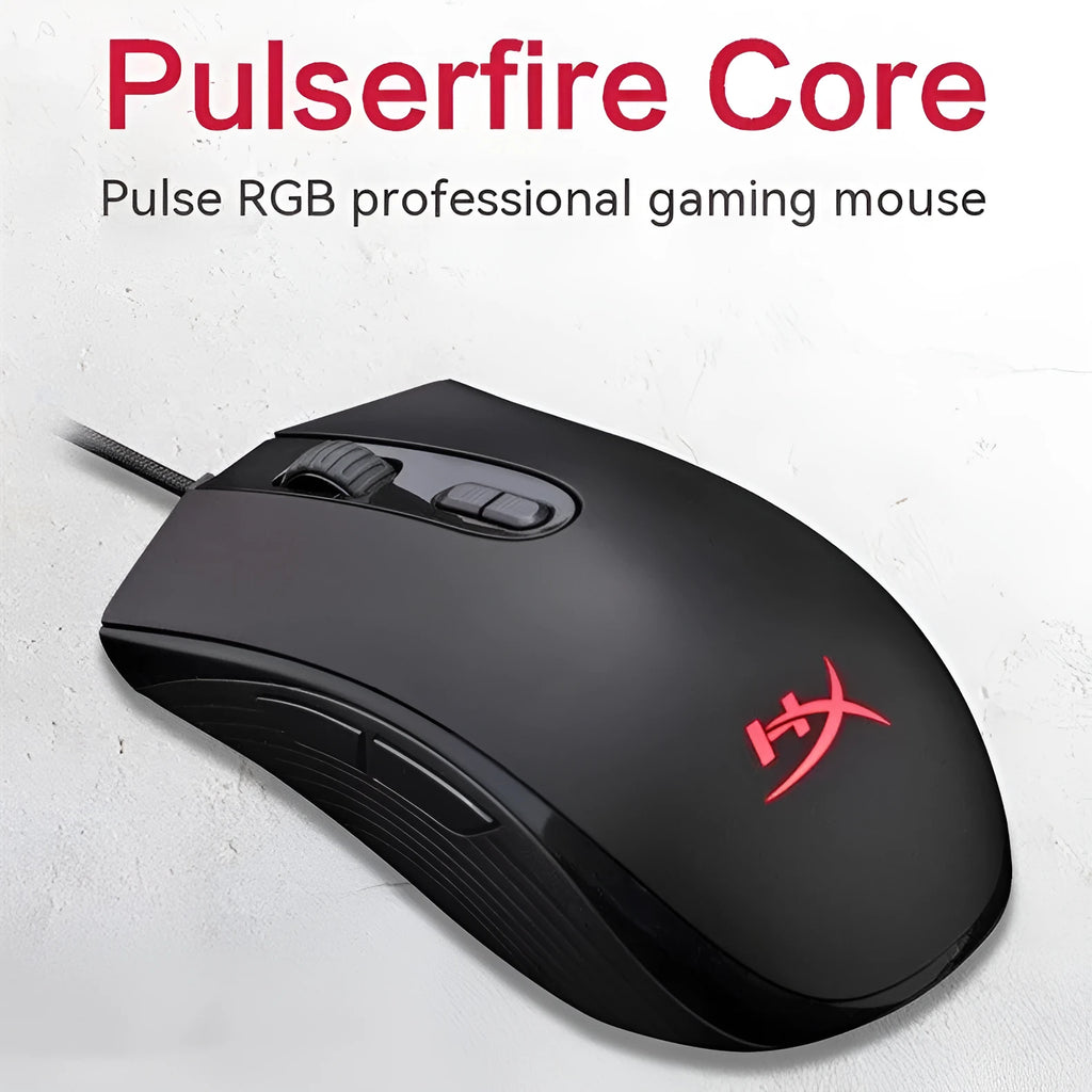 Pulsefire Core RGB wired gaming mouse in black or pink with ergonomic design and USB cable