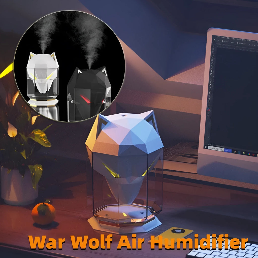 War Wolf desktop ultrasonic air humidifier with colourful lights and chrome finish