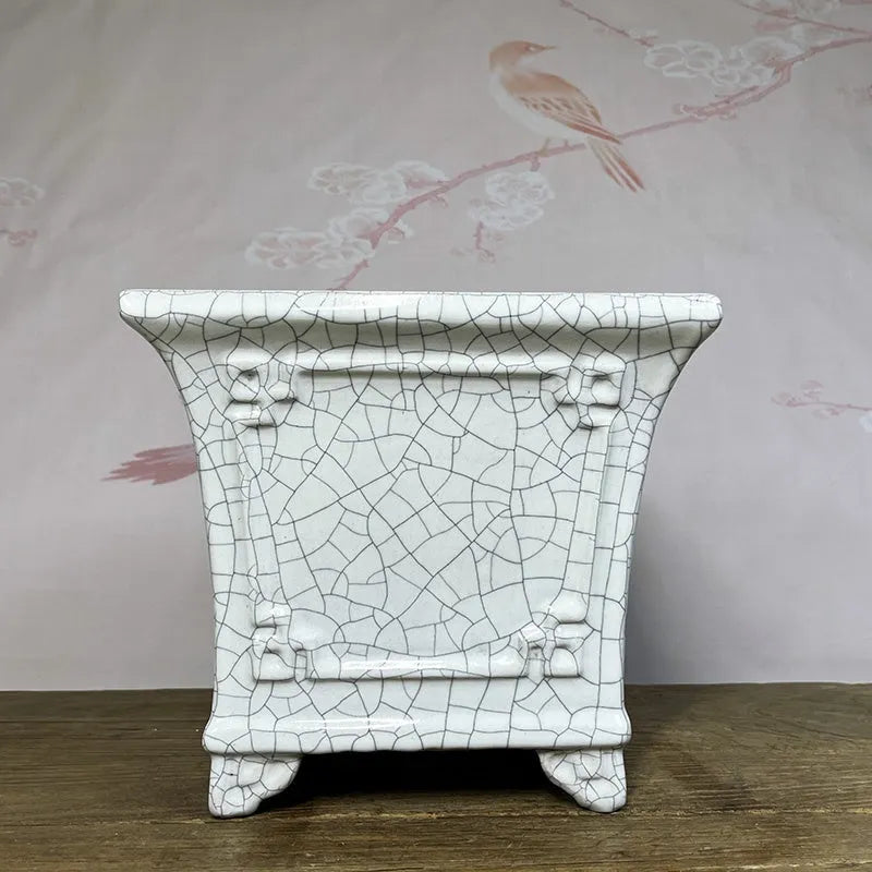 27cm square ceramic orchid pot with glazed retro red or white ice crack finish