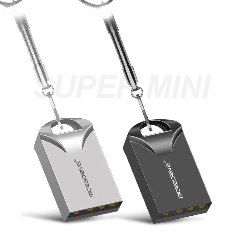 Black and silver mini metal USB flash drive showing compact size and USB connector.