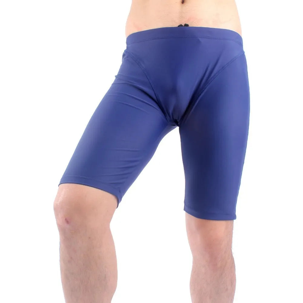 Men's quick-drying swimming trunks in green and navy blue colours with loose plus-size fit