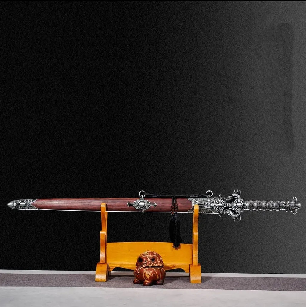 Lilong 110cm unsharpened collectible sword with high manganese steel blade and solid wood scabbard