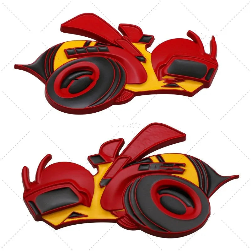 Big Bee zinc alloy car bumper sticker pair in large 11.2 by 6.2 cm size on a vehicle.