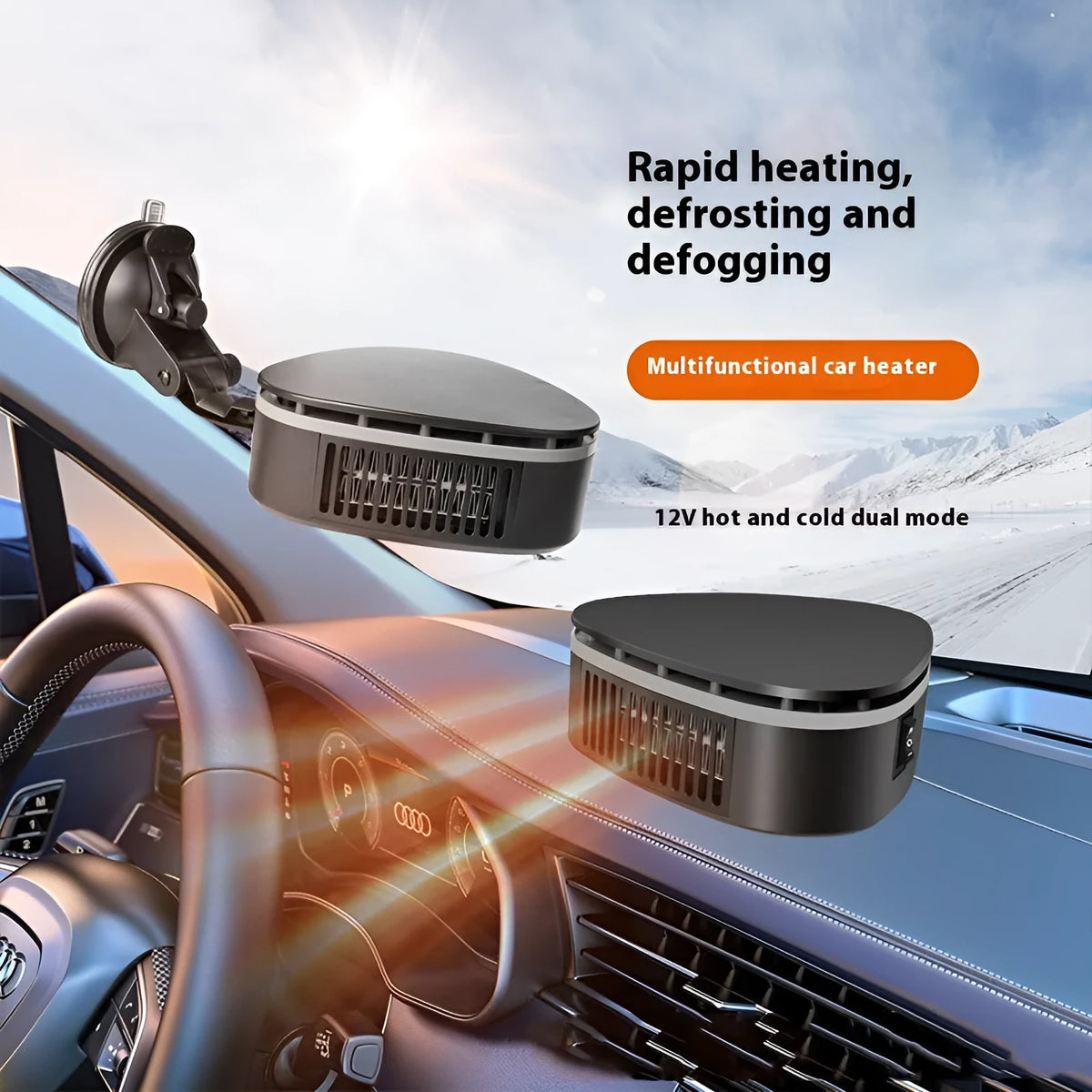 12V 120W car warm air blower demister with ABS shell and 360 degree rotating base for windscreen defogging