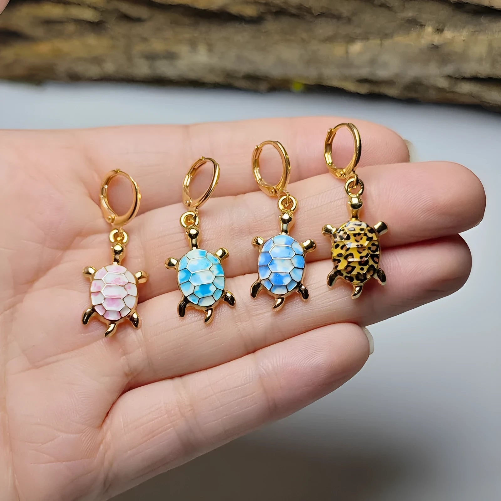 Cute colourful patterned metal earrings with tortoiseshell design for women