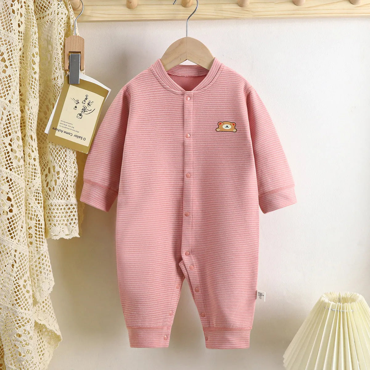 Baby Dralon striped romper jumpsuit in thickened polyester fibre with hide hooks closure, suitable for 66-90cm height