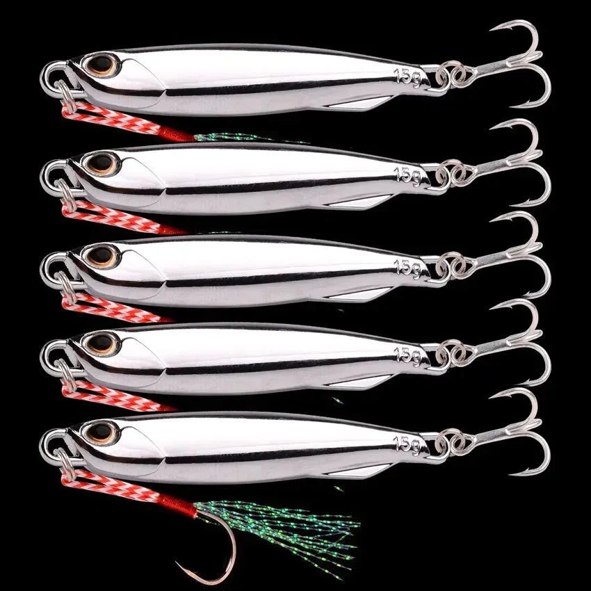 15g plating silvery metal jig lure for sea fishing in pack of 5 with OPP bag