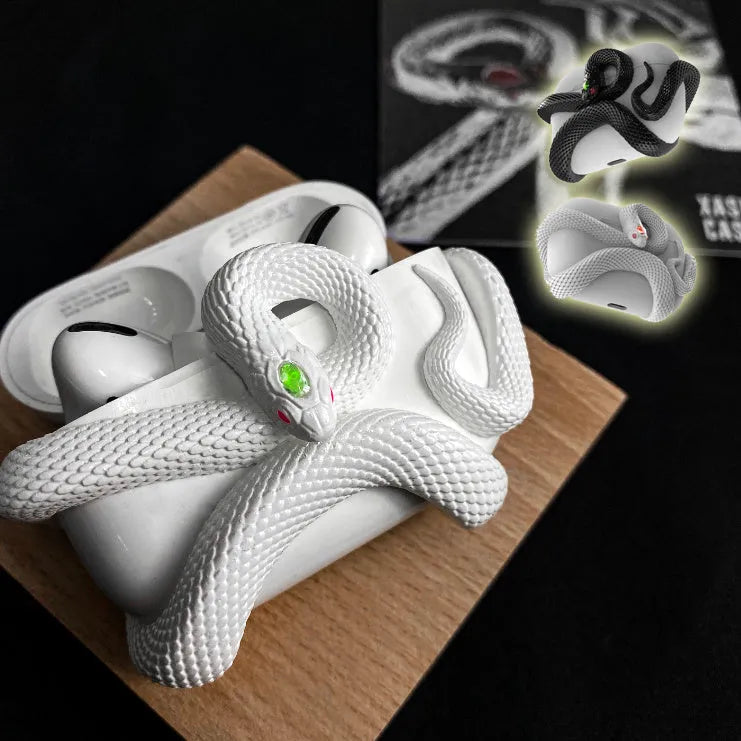 Creative snake design hard resin protective case for AirPods Pro and AirPods 3 in black, white, and pink colours