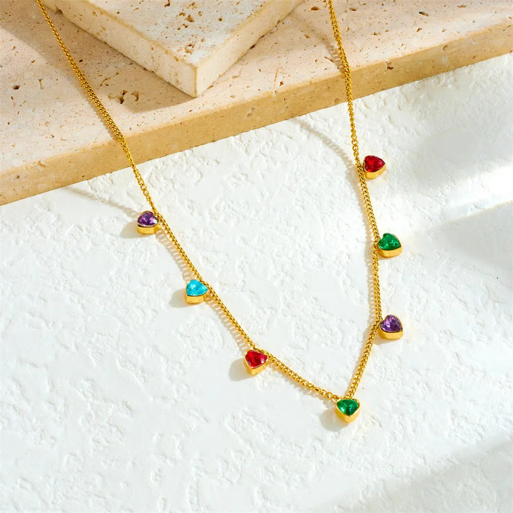 Women's gold-plated heart necklace with adjustable chain on stainless steel