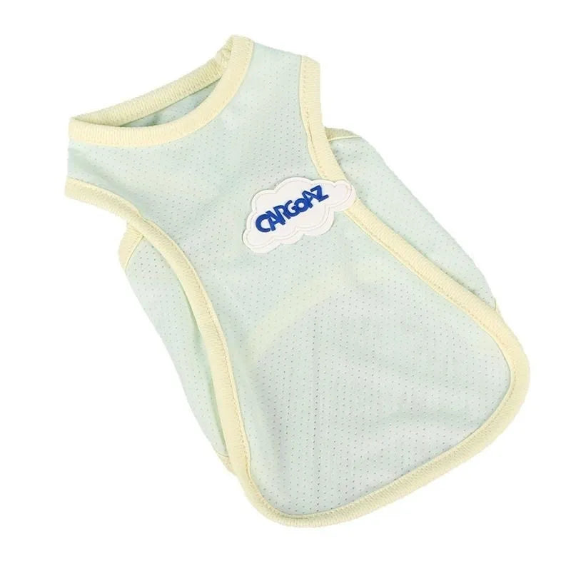 Grass green sleeveless vest for a cat, made from thin polyester fabric with a sporty fit.