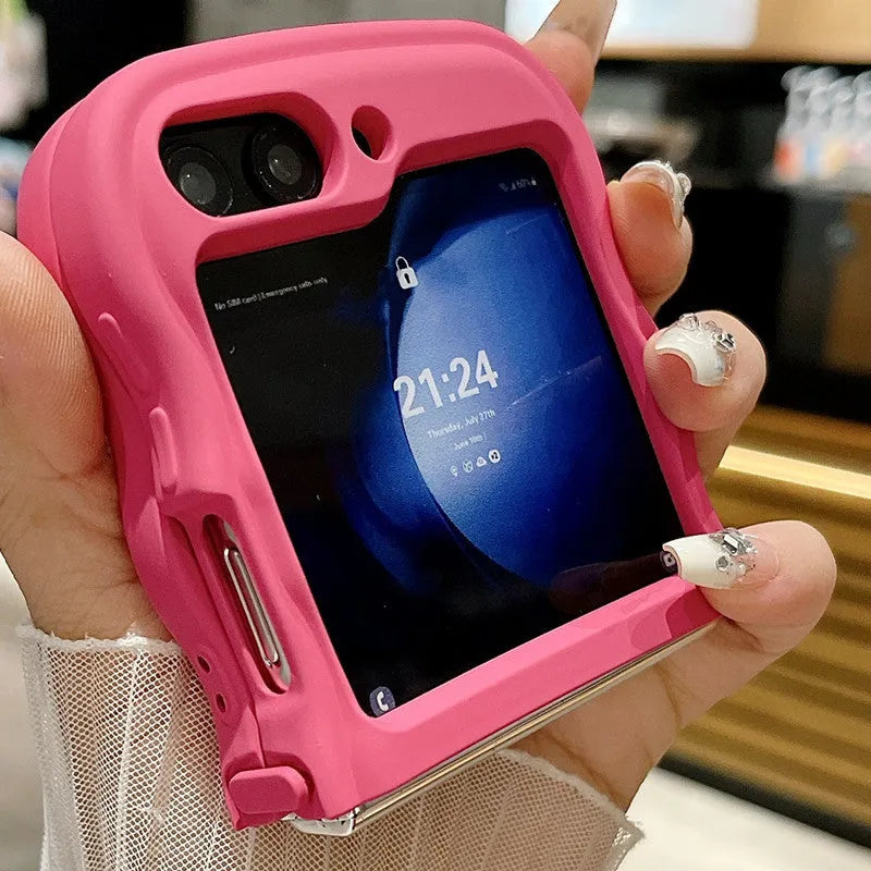 Frosted PC phone case for Samsung Z Flip 5 in transparent liquid injection colour with anti-fall protection