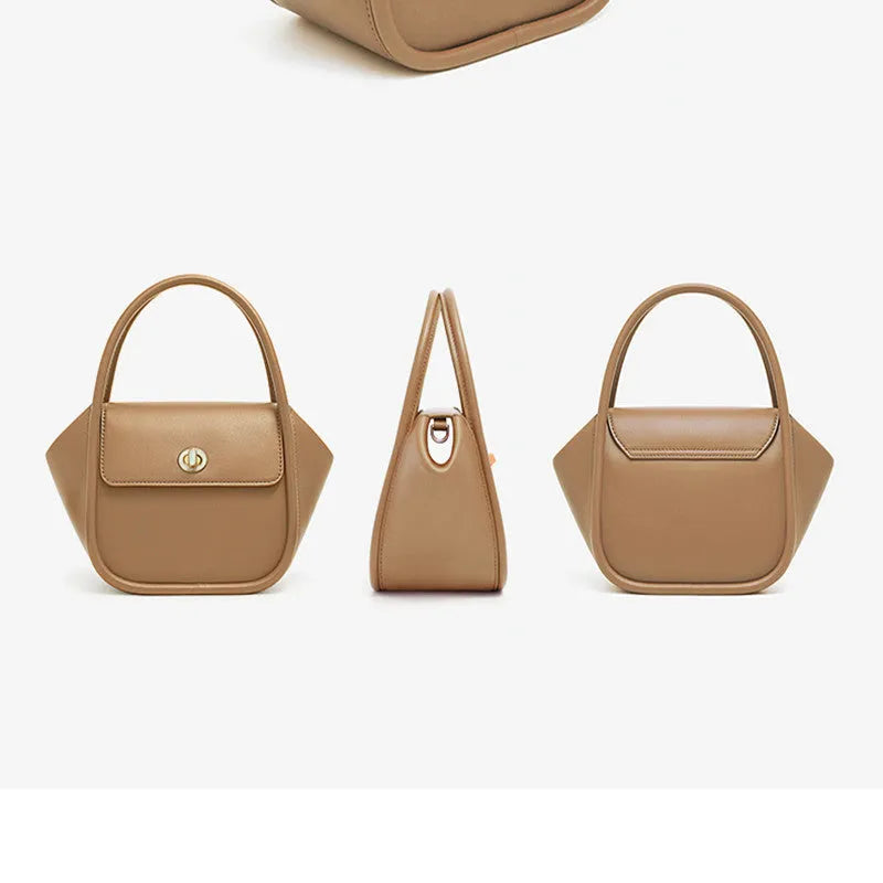 Winged shape leather tote handbag with a buckle and cross-body strap in cow leather