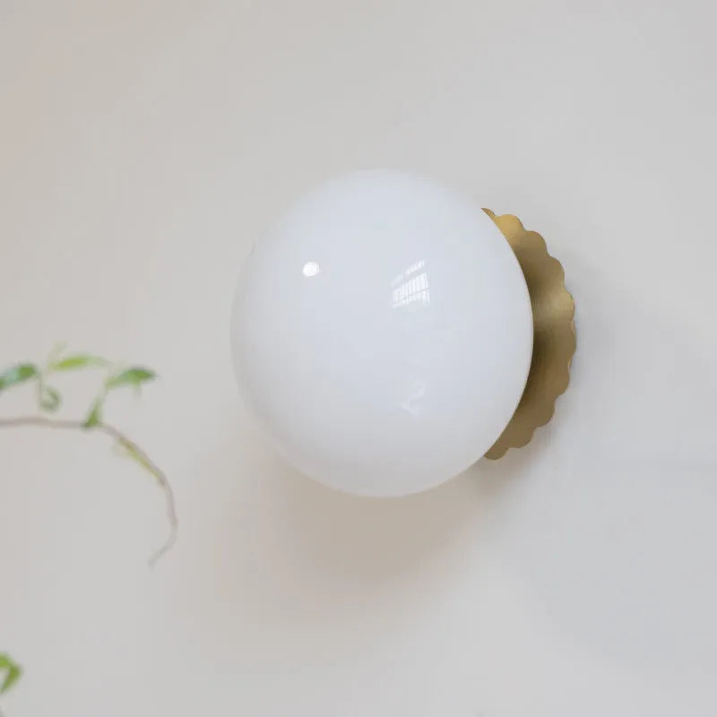 French retro cream magic bean wall lamp with wrought iron and glass, 18cm diameter, E27 base, for background wall