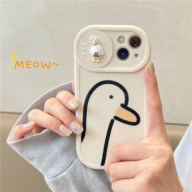 Duck pattern sliding window silicone phone case in white for iPhone models