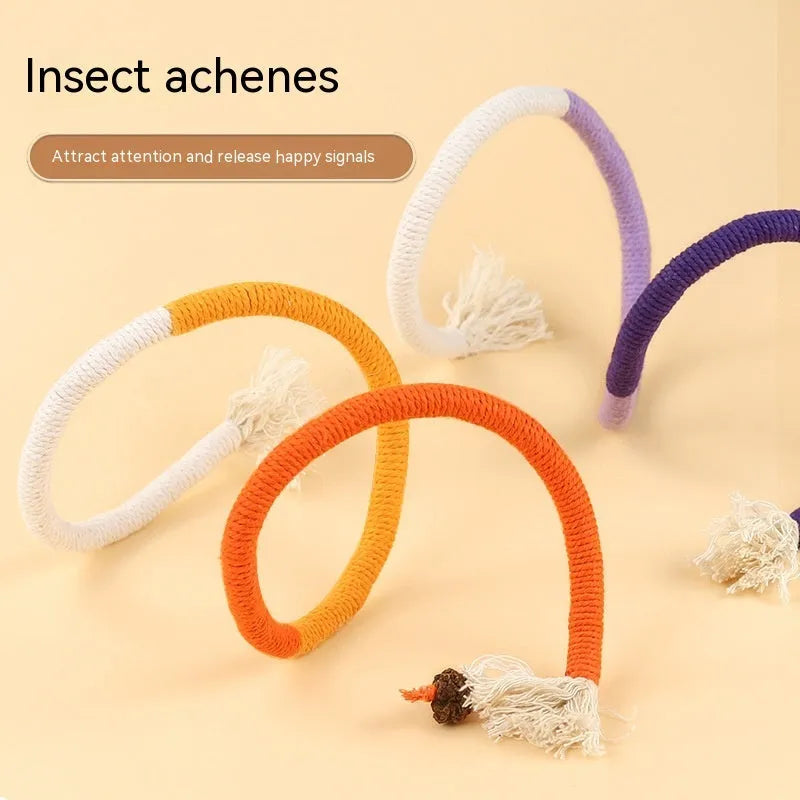 Cotton thread cat teaser stick bite rope toy in full orange, absolute purple or traffic lights, single pack