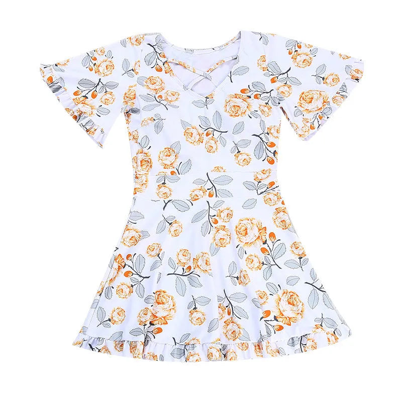 Women's high waist slimming swimsuit with floral print in blue pattern and white flower options