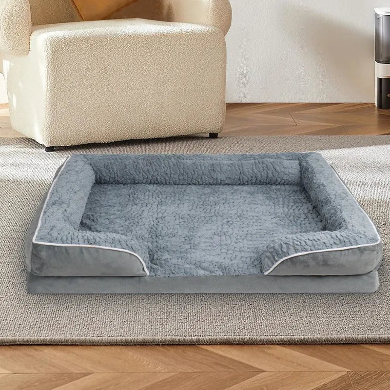 Removable waterproof dog kennel pad in light grey, dark grey and coffee colours, showing size options