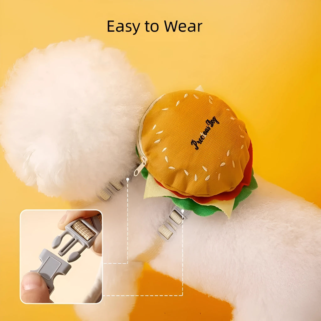 Cartoon hamburger chips design adjustable vest leash for pets with backpack and escape-proof feature