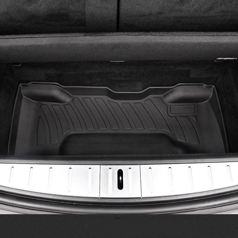 Black rubber floor mat with TPE footrest for Tesla Model 3, Y, S, and X cars
