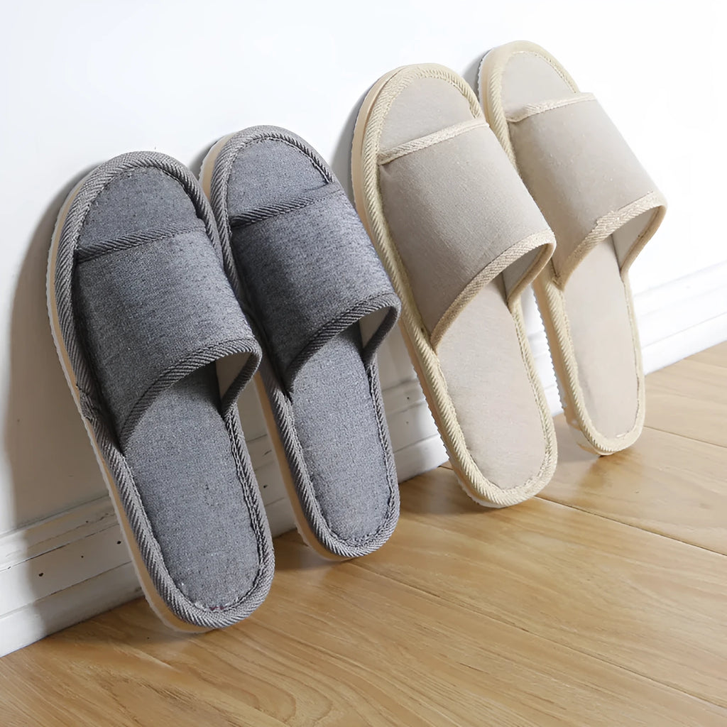 Couples indoor slippers solid colour anti-slip EVA sole open toe cloth cover beige