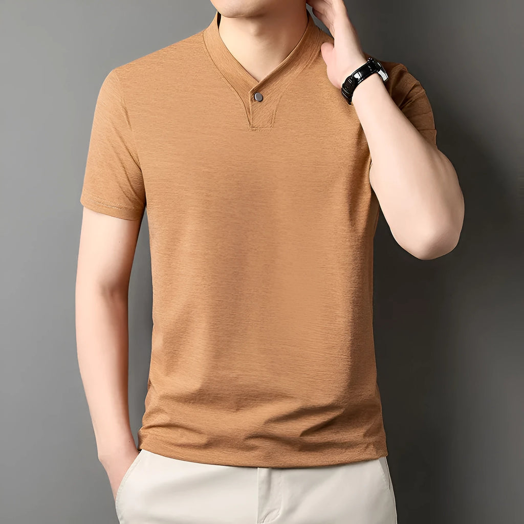 Men's short sleeve T-shirt with zipper detail in chemical fibre blend fabric for summer casual wear