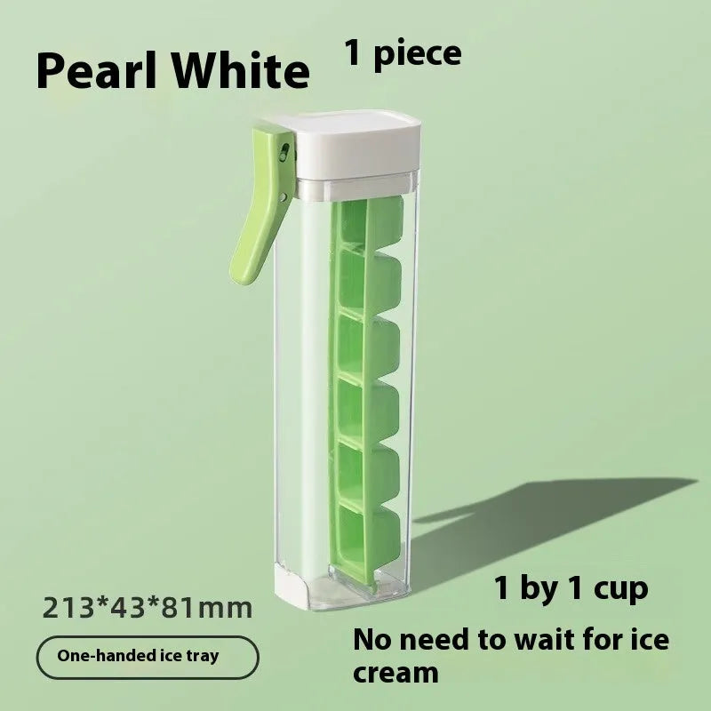 Food-grade plastic ice tray with press-release mechanism and storage box in Maldives blue colour.