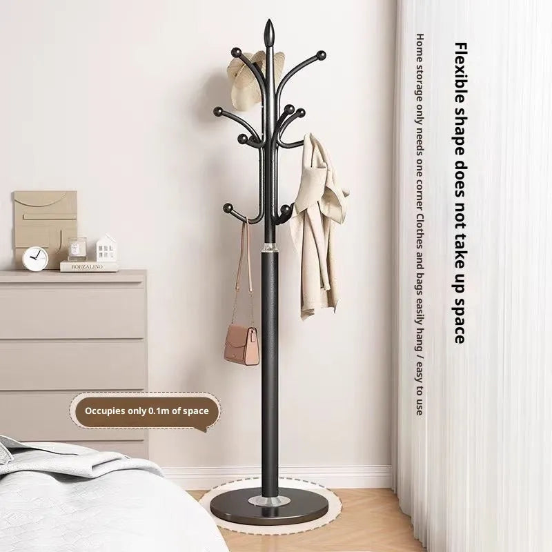 Floor-standing metal coat rack with vertical hanging points, shown in one of six colours