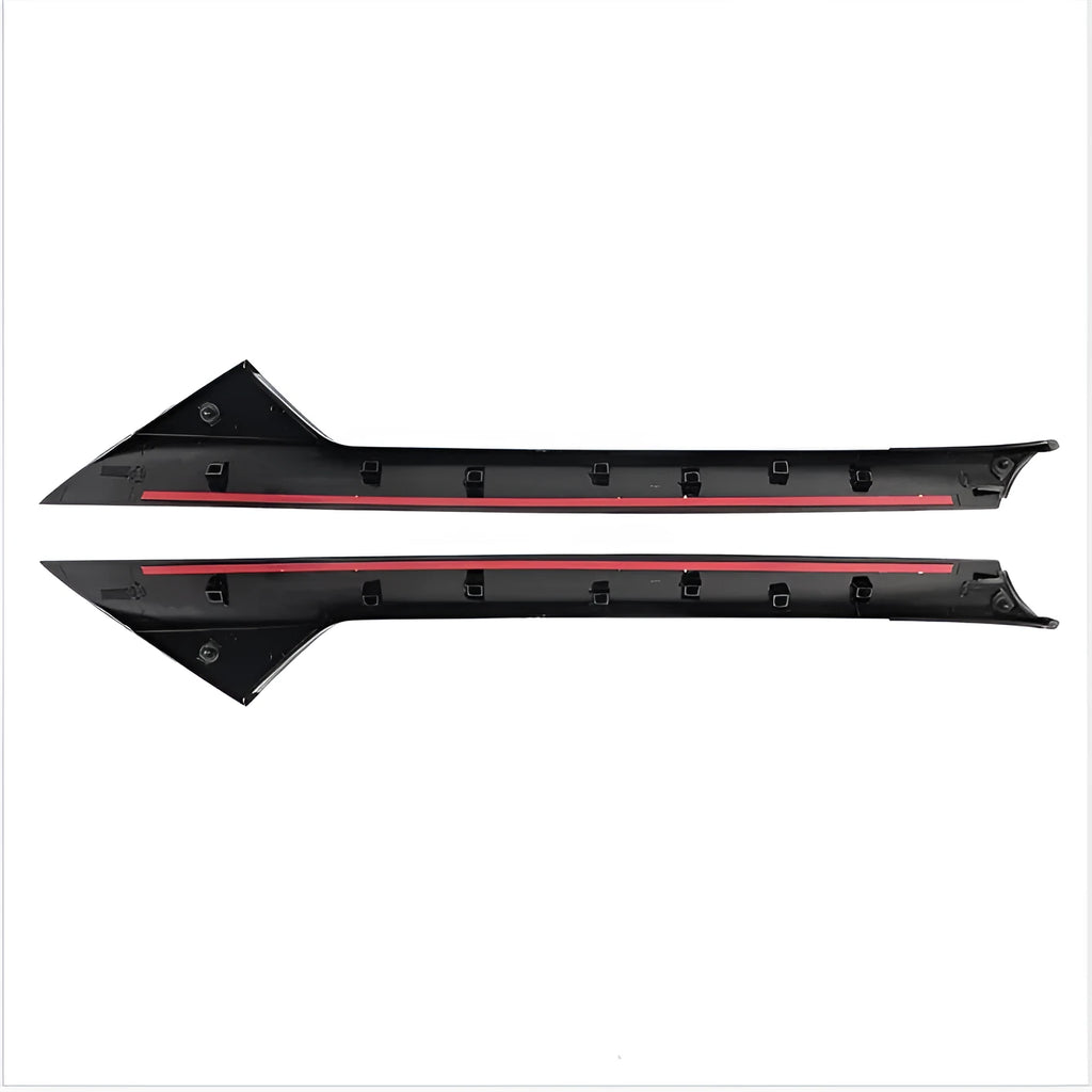 Black front windshield trim panel for Ford vehicles, replacement part codes BB5Z-7803144-AA and BB5Z-7803145-AA.
