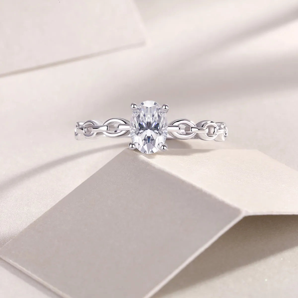Rose moissanite wedding ring set with egg-shaped stone, S925 silver, platinum-plated, sizes 5-9, GRA certificate gift box