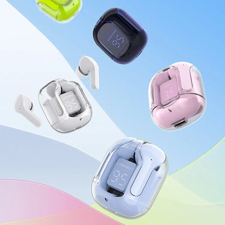 Wireless Bluetooth earbuds with digital battery display in choice of five colours