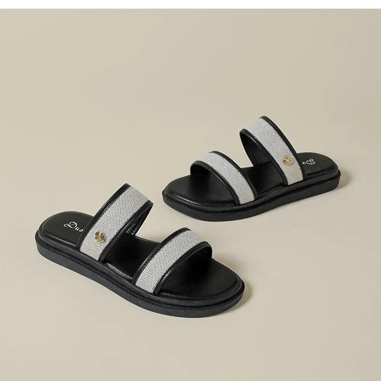 Brown retro-style women's flip-flops with a soft sole and artificial PU upper.