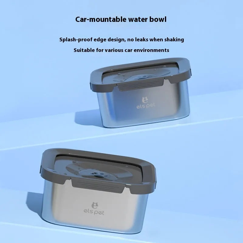 Stainless steel floating pet water bowl with filter element and anti-tumble base