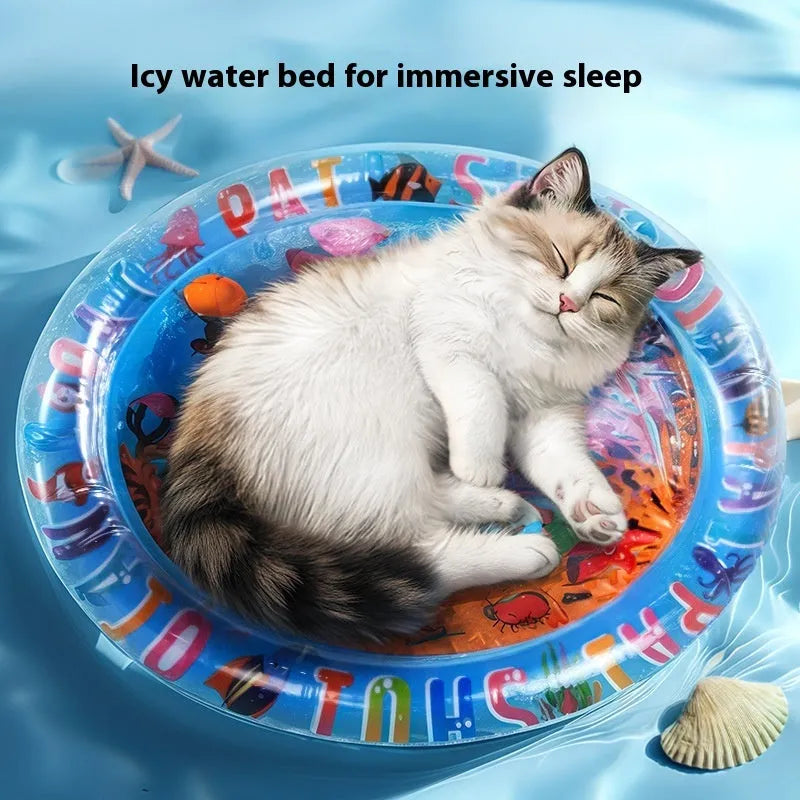 PVC inflatable pet water cooling mattress with aquatic designs for summer use