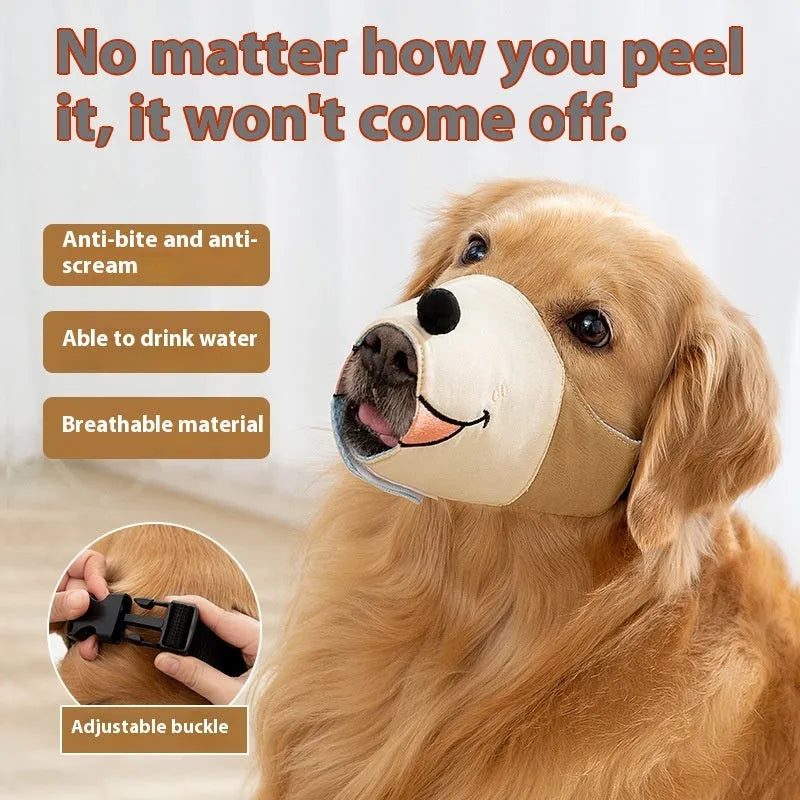 Canvas dog muzzle in Ollie Brown colour, shown on a dog, with adjustable straps and open design for panting.