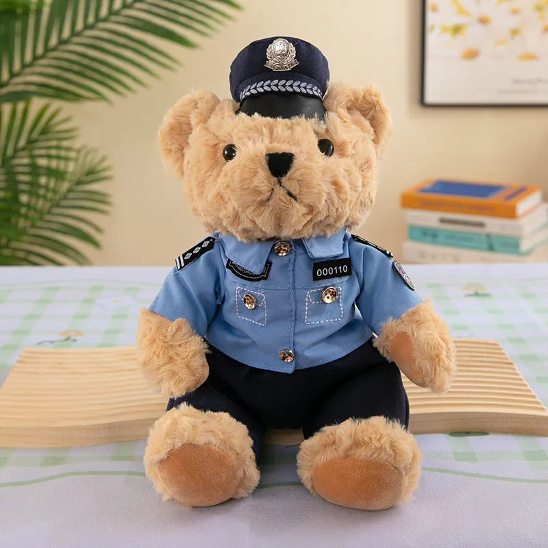 Fire Bear Police teddy doll plush toy in orange design showing 30cm height