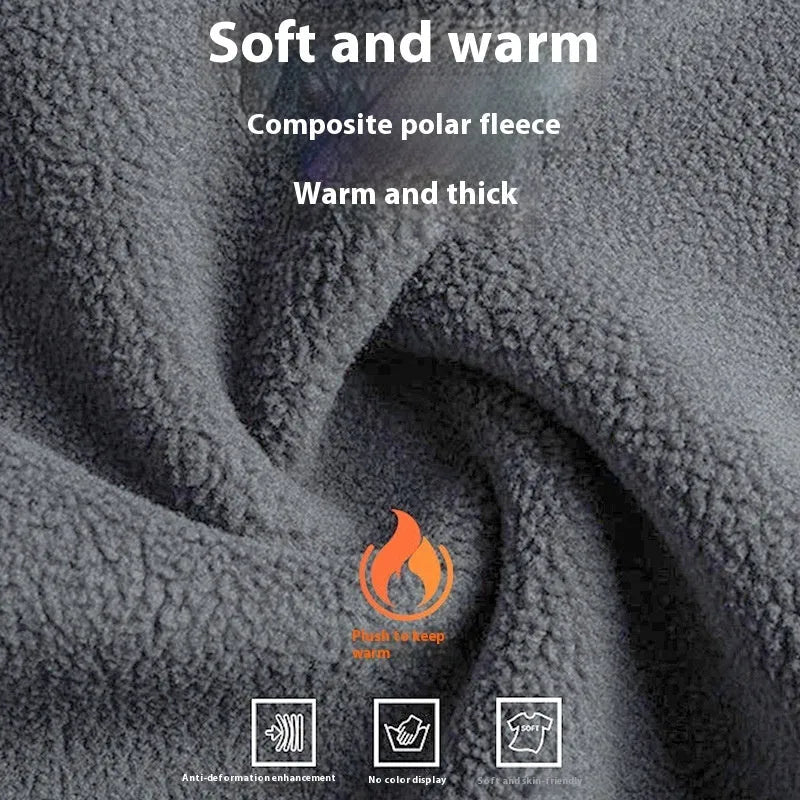 Polar fleece winter scarf and hat set in black, showing coordinated head and neck gear for cold weather